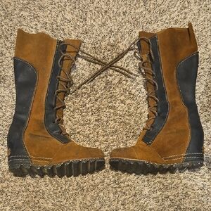 Sorel Tan and Black Moto Boots